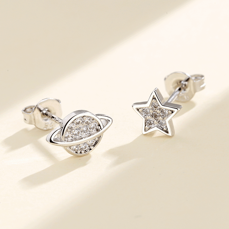 Sterling Silver Star and Planet Earrings