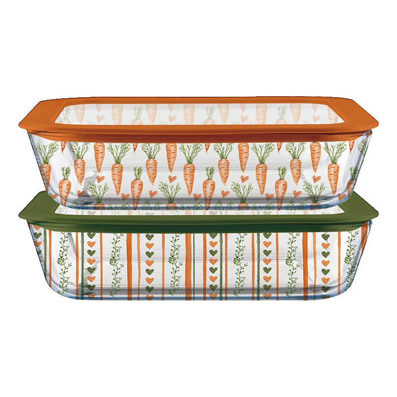 2 Pack 24 oz Rectangle with Tempered Lid - Carrot Print