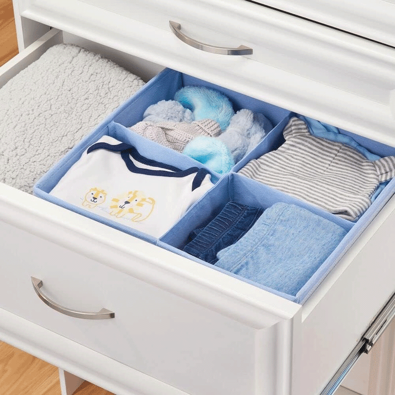 Fabric Drawer Organizer (2 Pack) (Blue Herringbone)