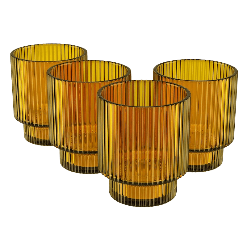 4 Piece Ribbed Old Fashion Glass Set (Amber)