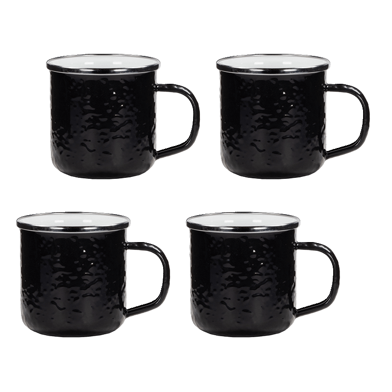 Set Of 4 Solid Black Adult Mugs