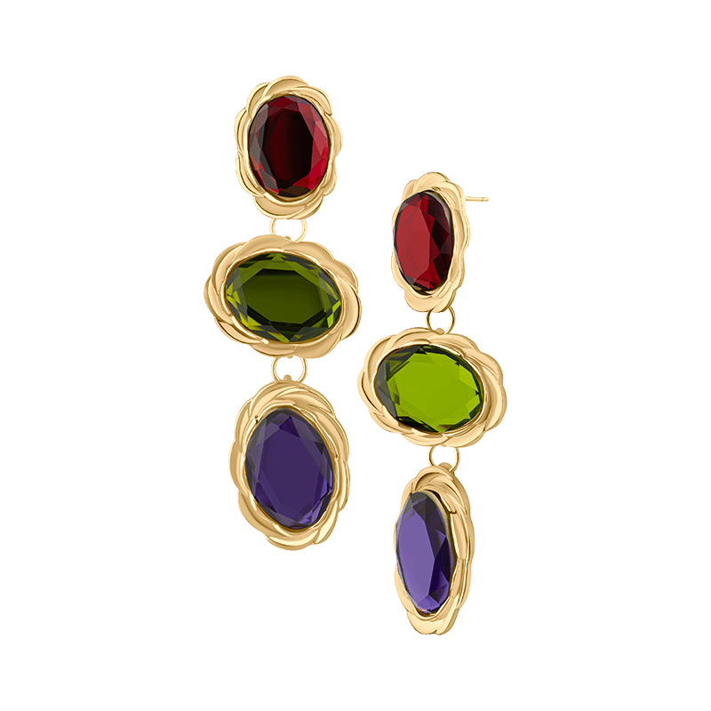 Multi Oval Stone Drop Earring