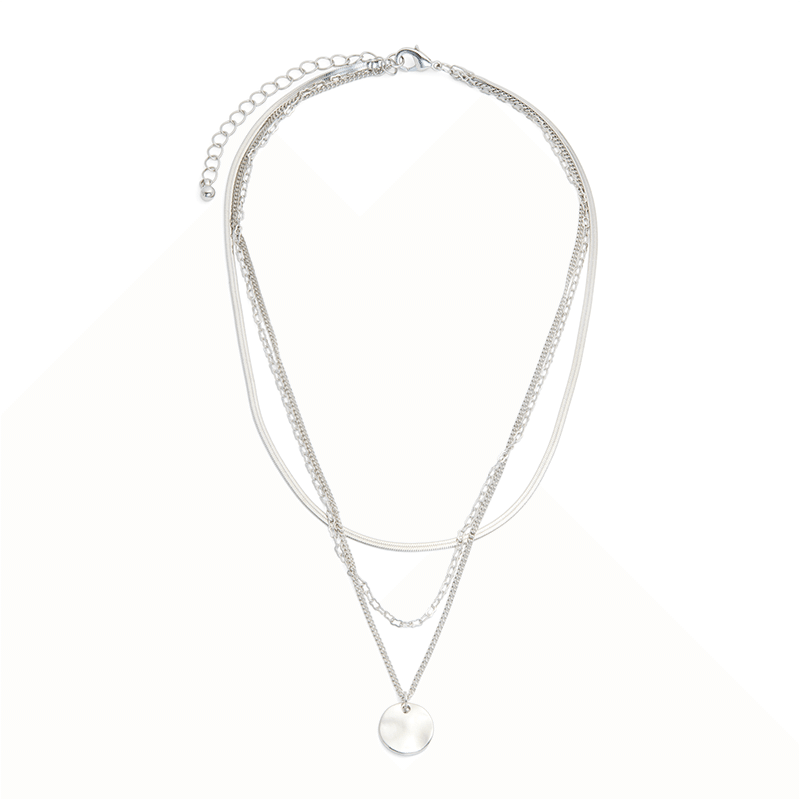 Coin Pendant Triple Layer Necklace