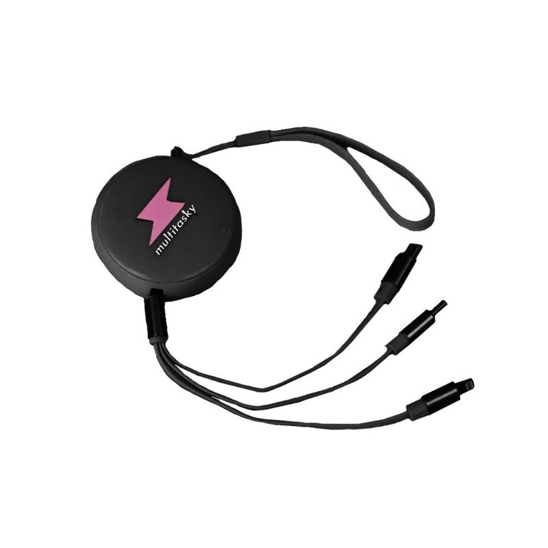 Retractable 3-Port USB Keychain Charger - Black