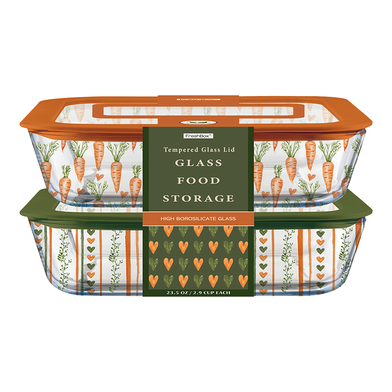 2 Pack 24 oz Rectangle with Tempered Lid - Carrot Print