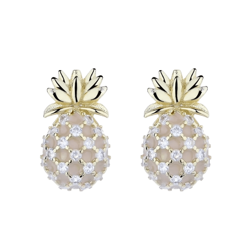 18K Gold Plated Sterling Silver Pineapple Stud Earrings