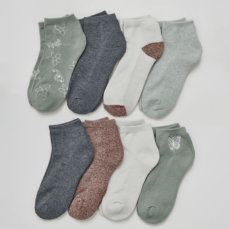 Ladies 8pack Half Cushion Quarter Socks (Green)