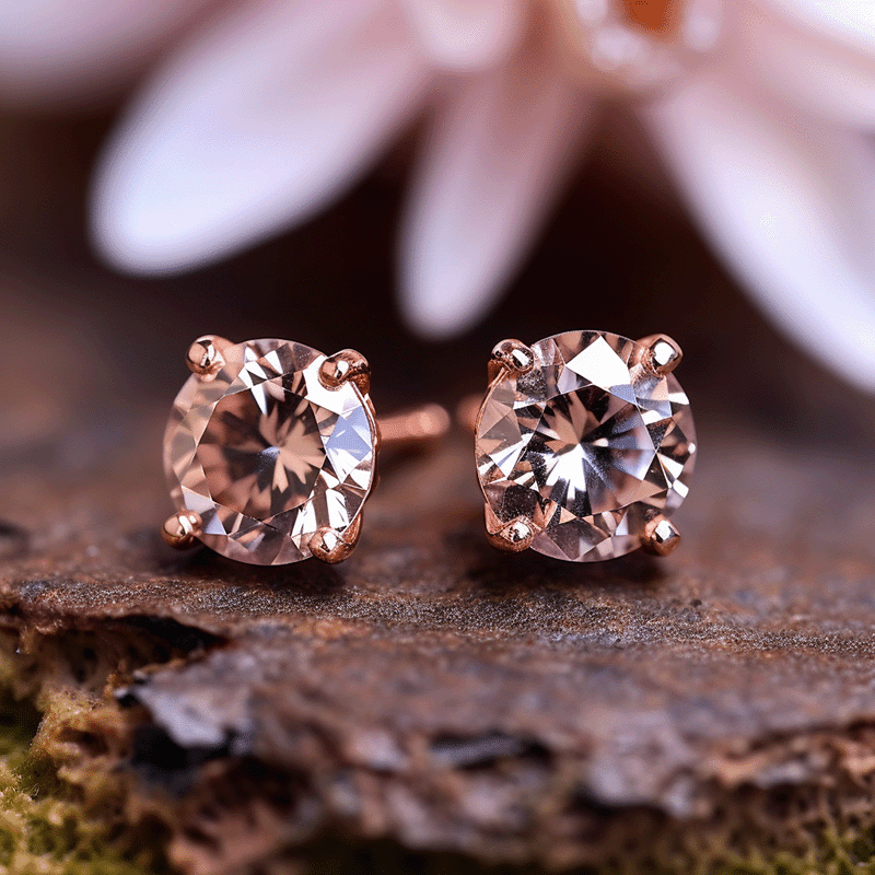 18K Rose Gold Plated Sterling Silver Lab-Grown Morganite Stud Earrings
