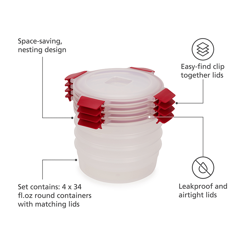 Nest Lock 8 Piece BPA-Free Round Food Storage Container Set