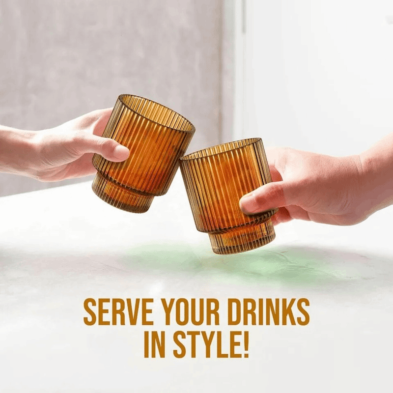 4 Piece Ribbed Old Fashion Glass Set (Amber)