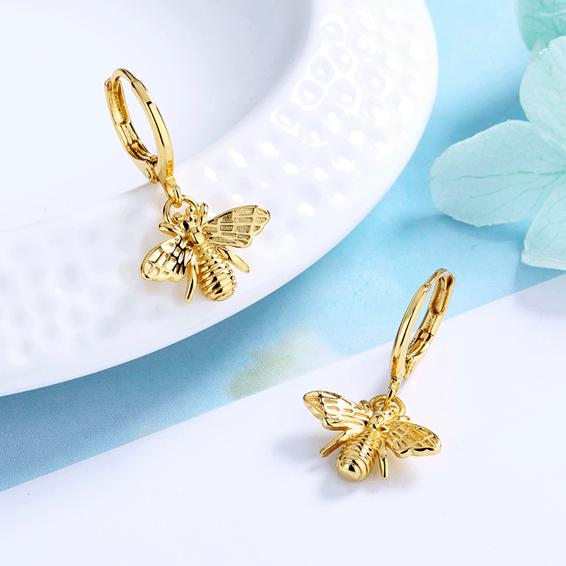 14K Gold Plated Bee Huggie Earrings