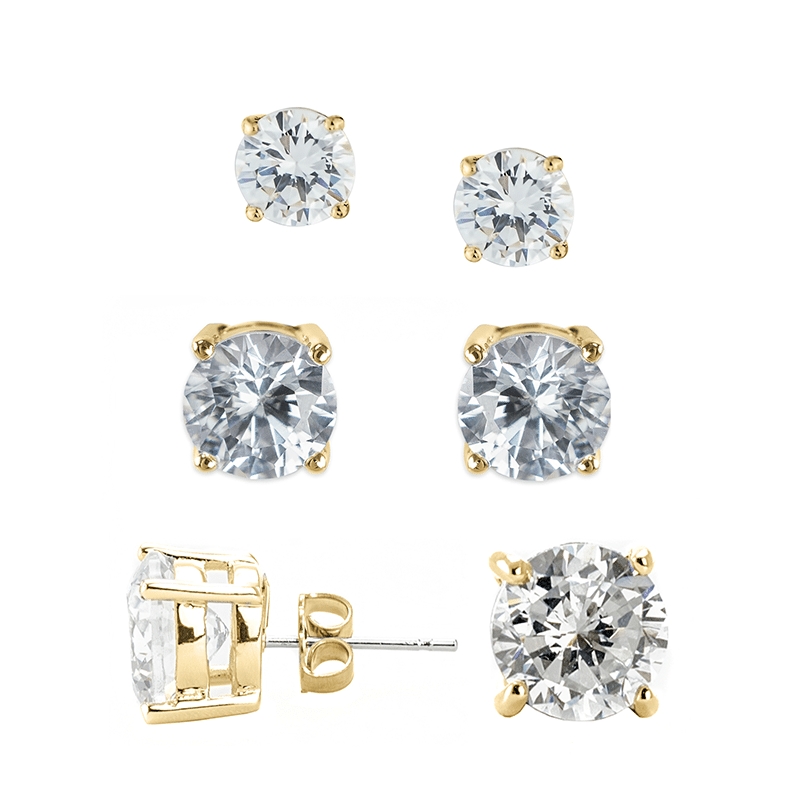 12 Cttw Cz Set3; Round Cz Studs W/Box