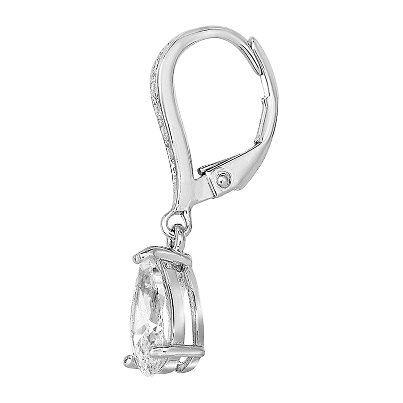 Rhodium Plated Sterling Silver Teardrop Hoop Earrings