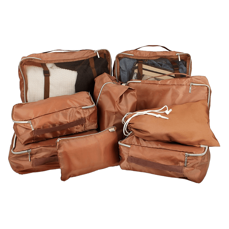 Luxe & Willow Core 9 Piece Packing Cube & Travel Organizer Set- Brown