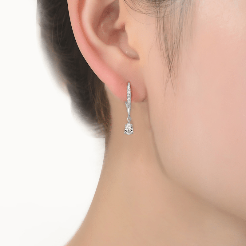 Rhodium Plated Sterling Silver Teardrop Hoop Earrings