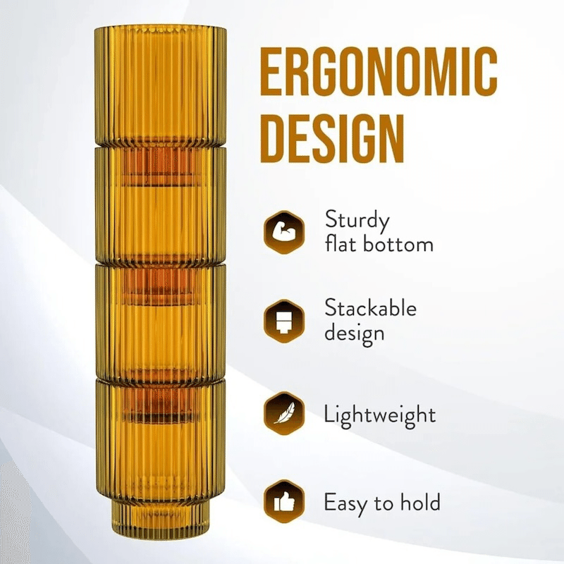 4 Piece Ribbed Old Fashion Glass Set (Amber)