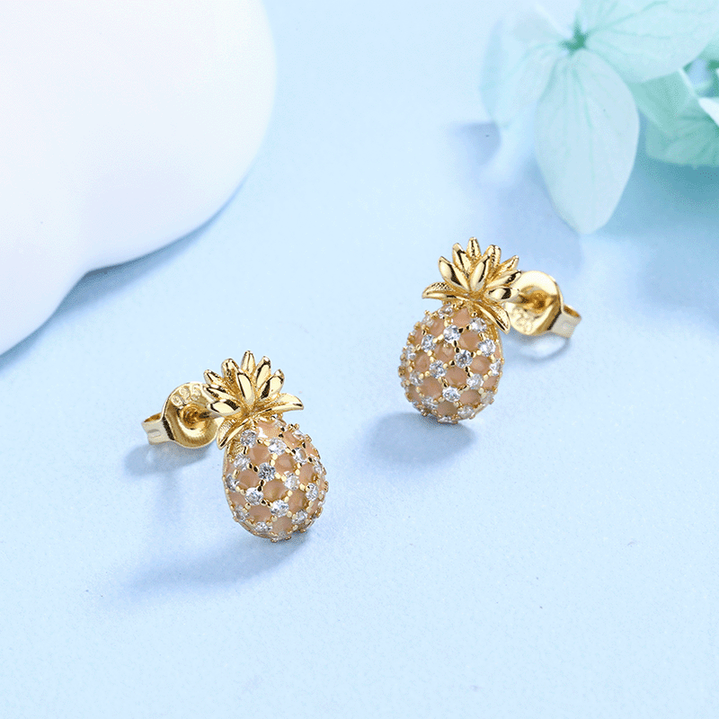 18K Gold Plated Sterling Silver Pineapple Stud Earrings