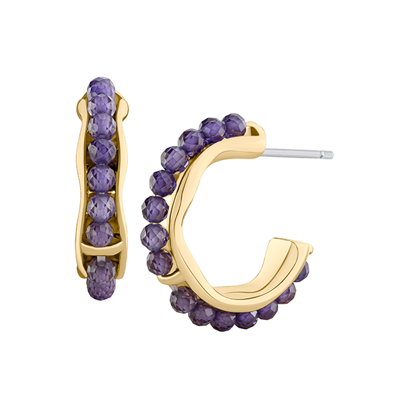Purple Organic Bead Hoop Earrings