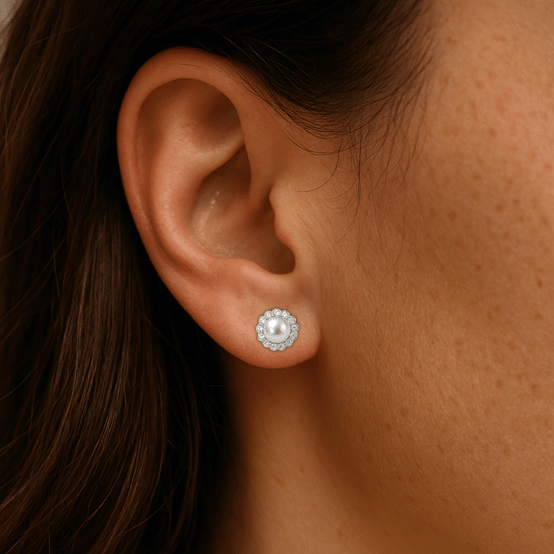 Silver Pearl Halo Earrings