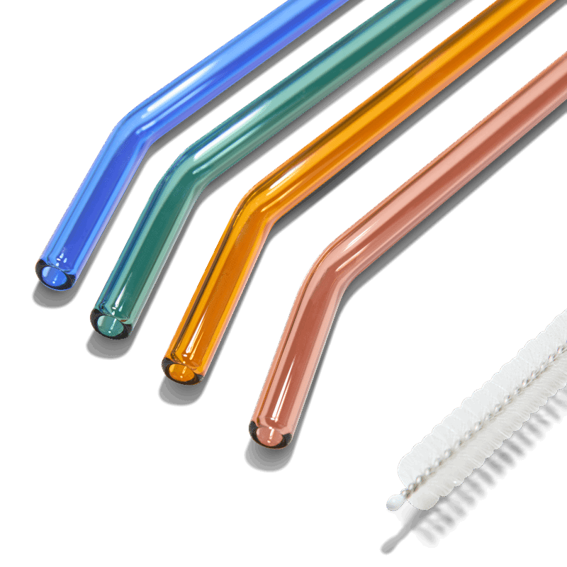 Glass Straws Set of 4 w/ Straw Cleaner
