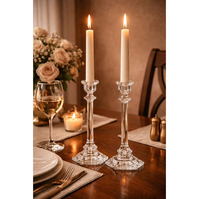 9.5" Harmony Crystal Candlestick Pair