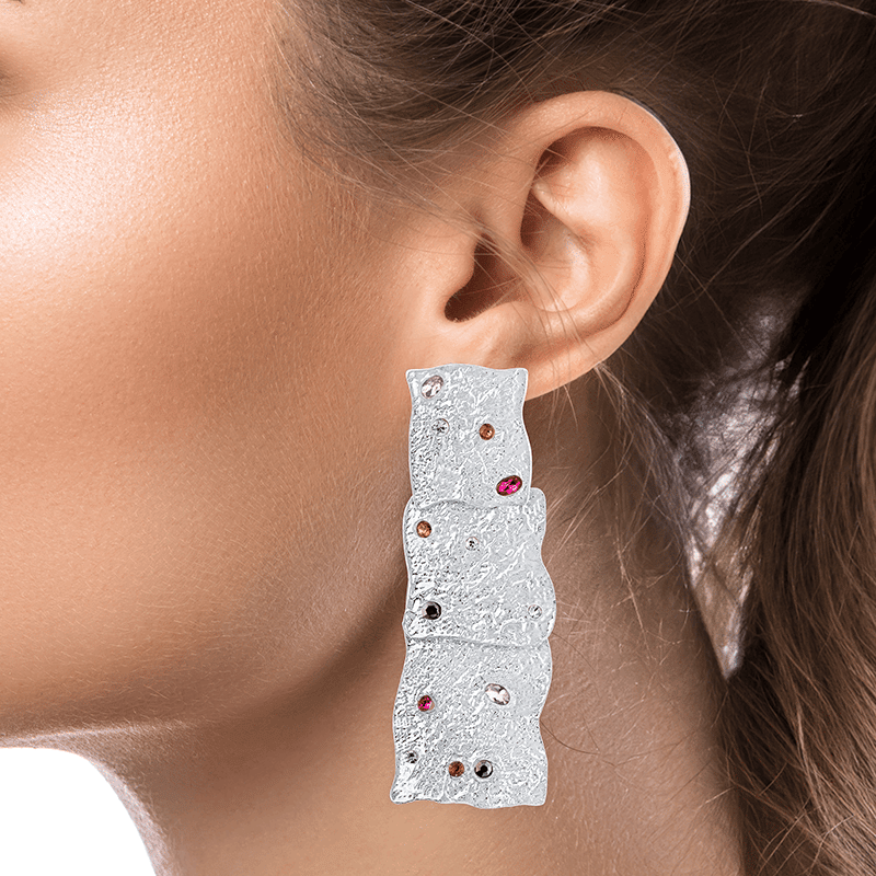 Multi Color Segmented Statement Earring