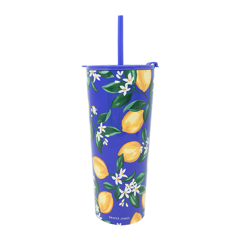 Stainless Steel Tumbler with Straw, Lemons
