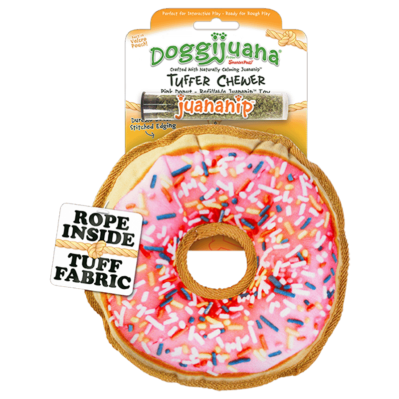 Tuffer Chewer Pink Donut Refillable Dog Toy