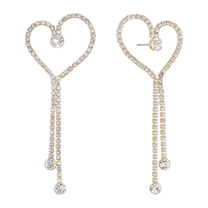 Crystal Heart Linear Drop Earrings