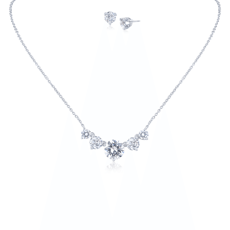 5 Round Cz Dainty Necklace Round Stud Set