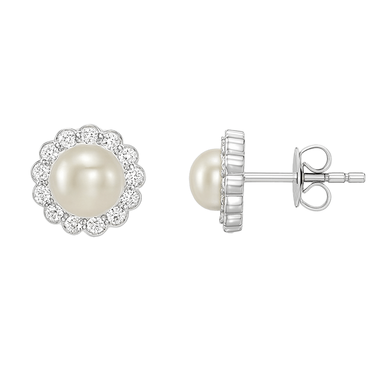 Silver Pearl Halo Earrings