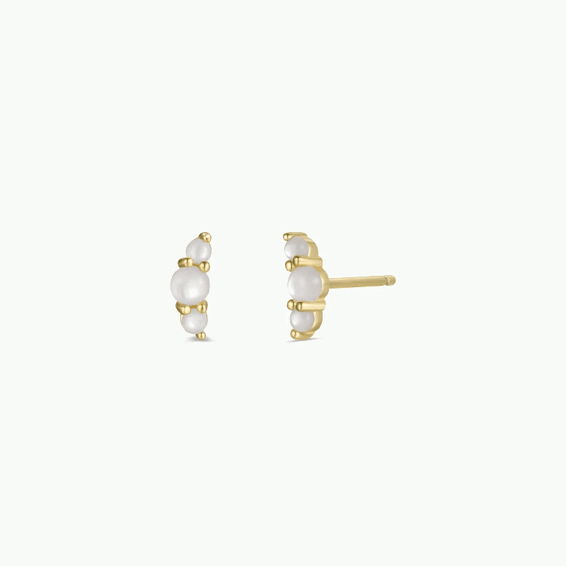 Crescent Gold Earrings - Pearl