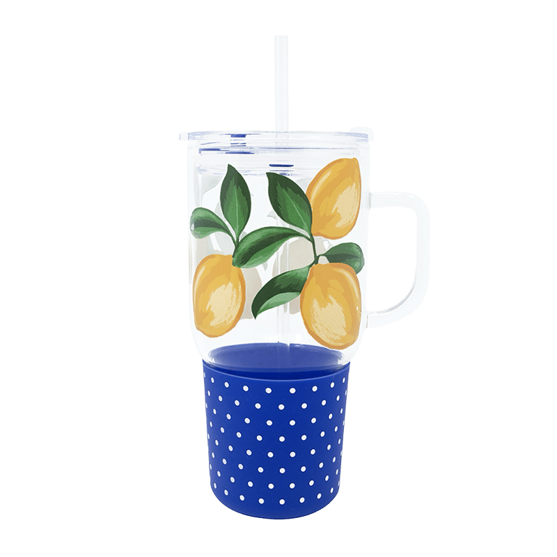 Glass Tumbler with Straw, Lemons