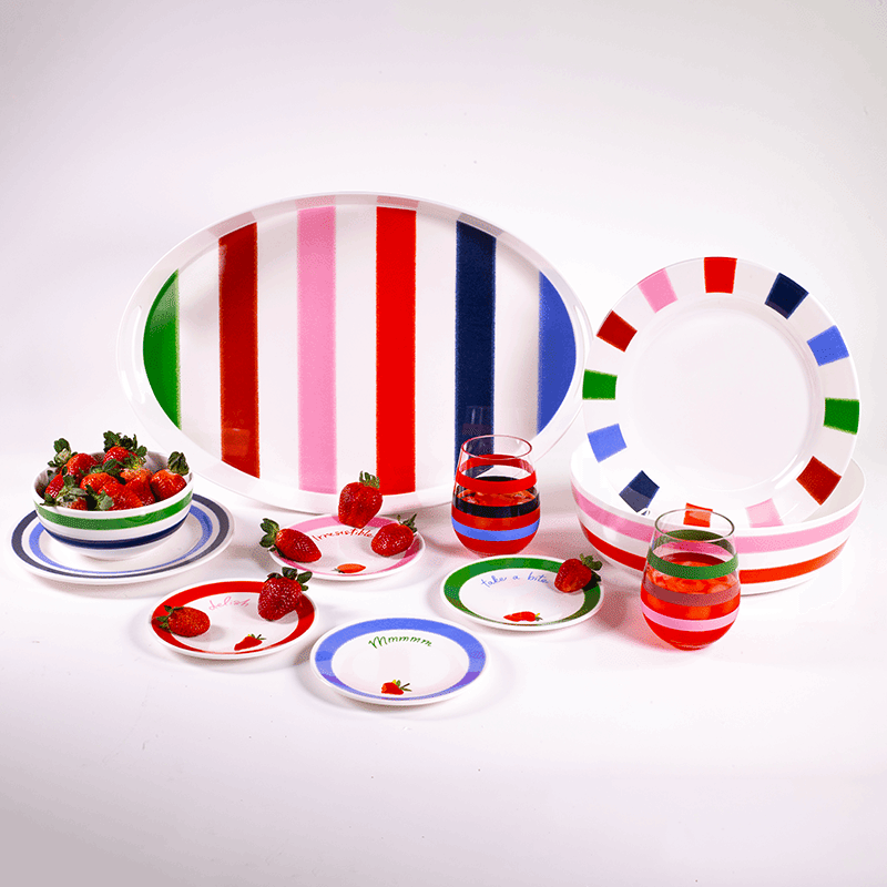 Melamine Tidbit Plate Set, Adventure Stripe