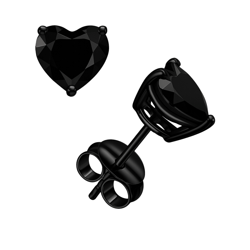 Sterling Silver Black Heart Stud Earrings