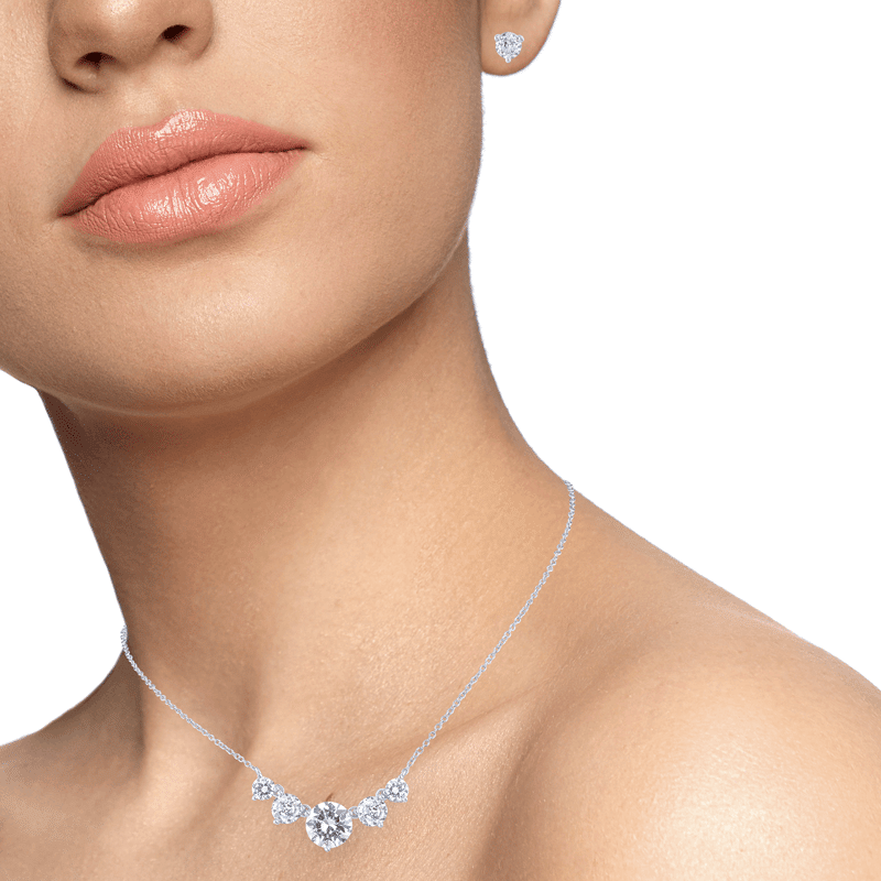 5 Round Cz Dainty Necklace Round Stud Set