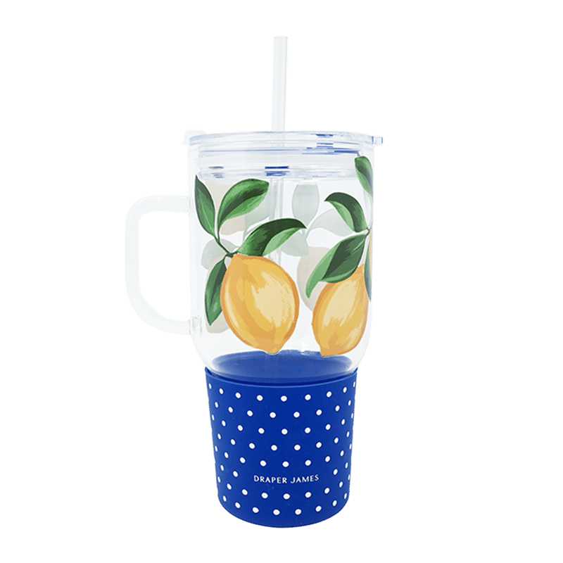 Glass Tumbler with Straw, Lemons