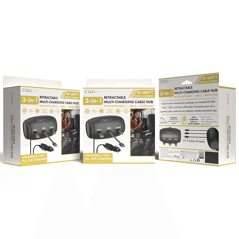 3-in-1 Retractable Backseat Car Charger