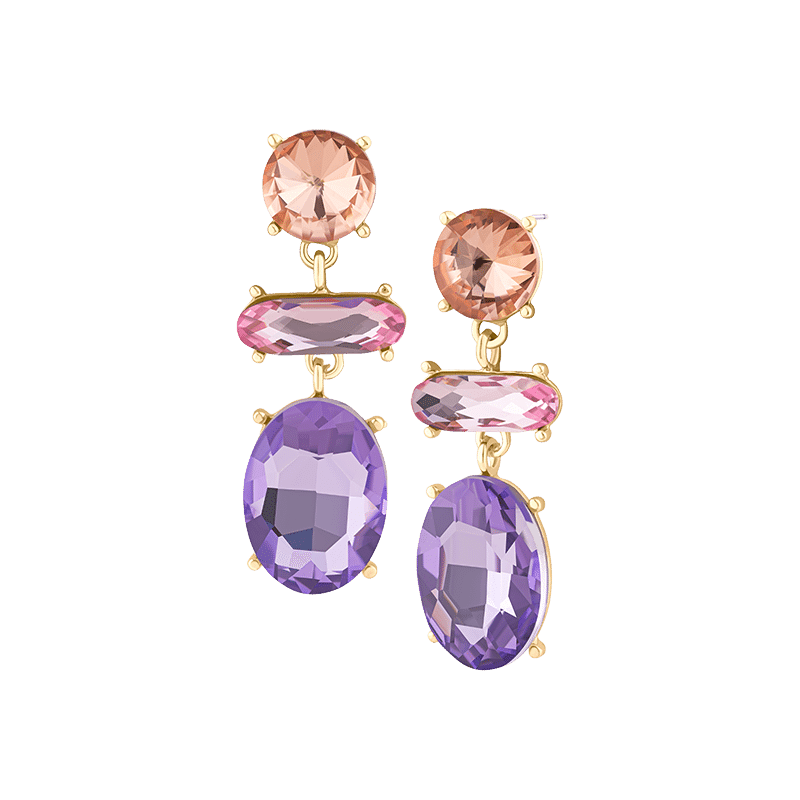 Pink/Lav Oval Crystals Vertical Earrings
