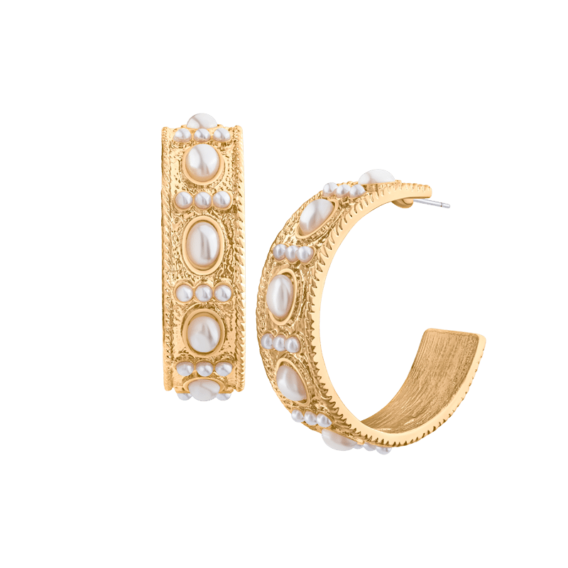 XL Hoop W/ Vintage Mobe Pearl Detail Earring