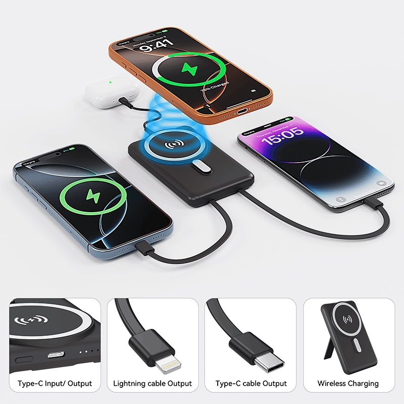 7200mAh MagSafe Power Bank with Built-In Cables