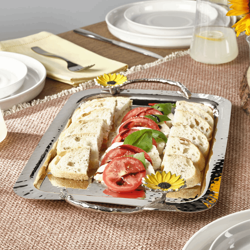 Sunflower Metal Tray with Handles