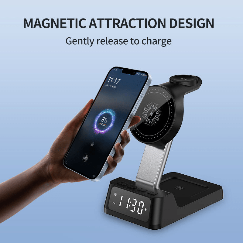 4-in-1 Wireless Charging Station with Alarm Clock