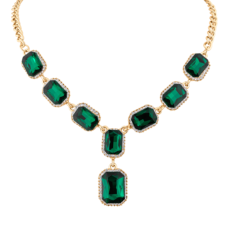 8 Emerald Green Charms Statement Necklace