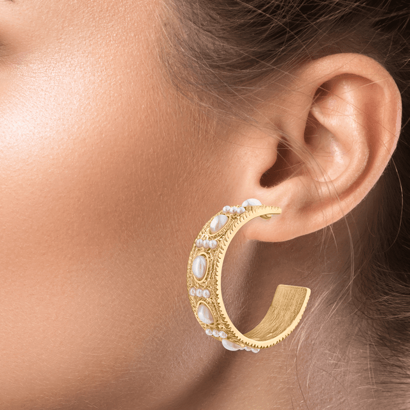 XL Hoop W/ Vintage Mobe Pearl Detail Earring