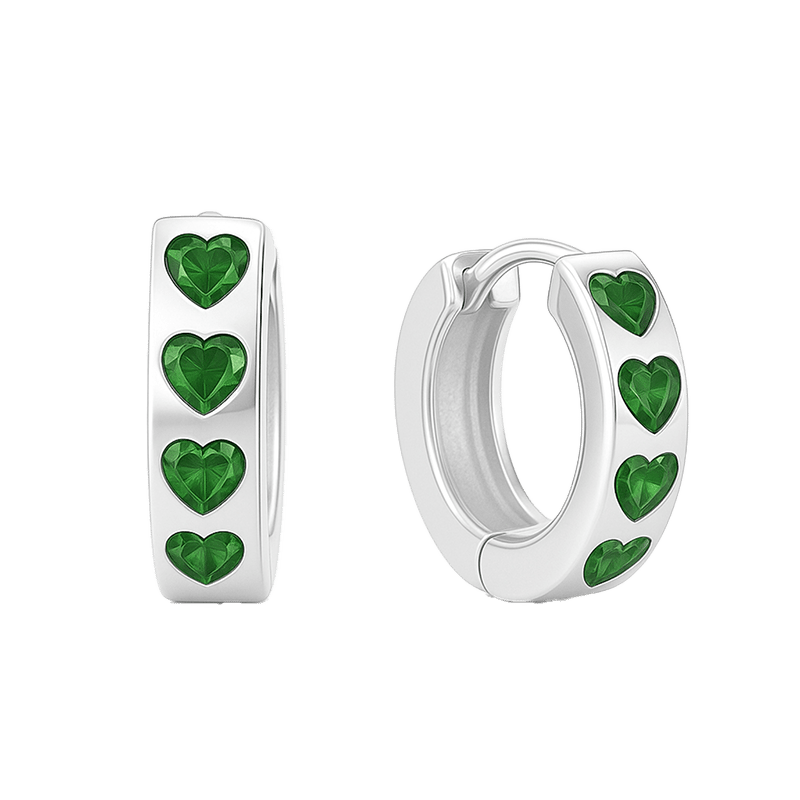 Emerald Green Heart Hoop Earrings