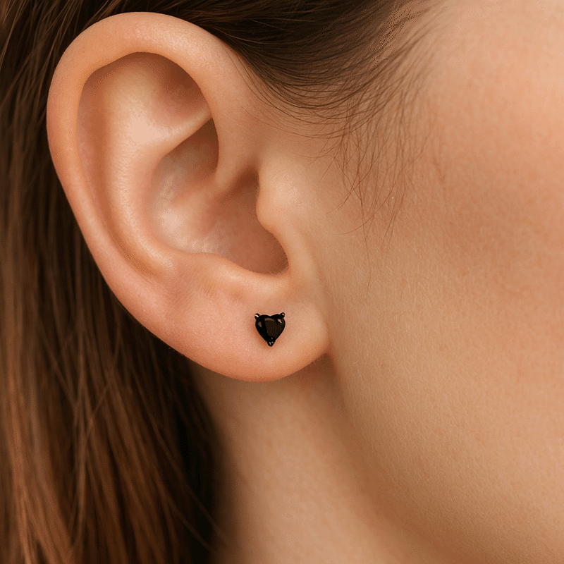 Sterling Silver Black Heart Stud Earrings