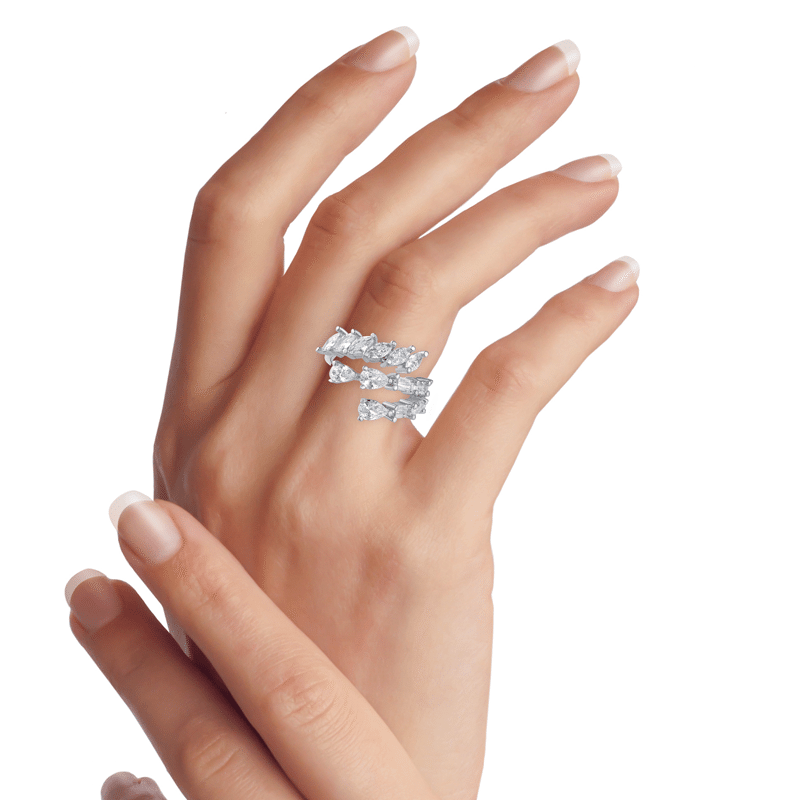 3Cttw Multishape Triple Wrap Open Ring - Size 6