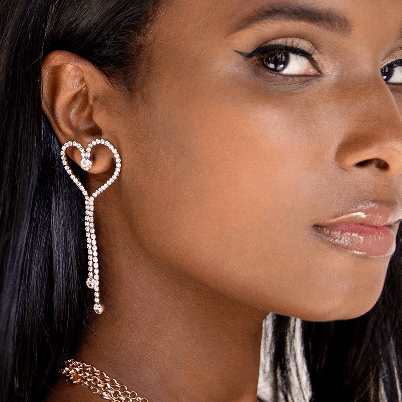 Crystal Heart Linear Drop Earrings