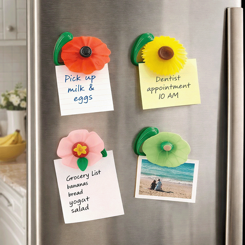 Flower Fridge Magnet with Hanging Hook (4 Pack)